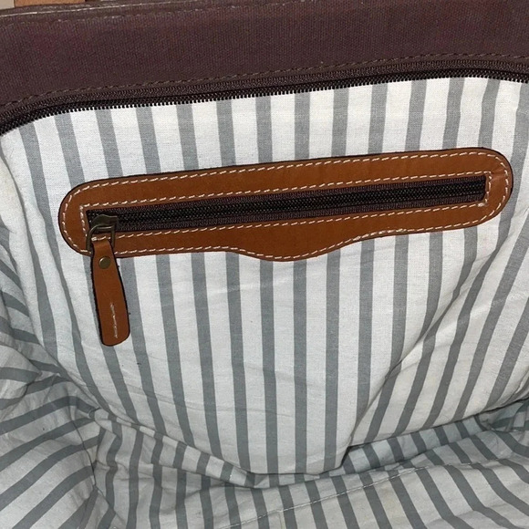 Le Papillon women’s purse tote bag shoulder bag brown tan canvas leather classic - Picture 7 of 10